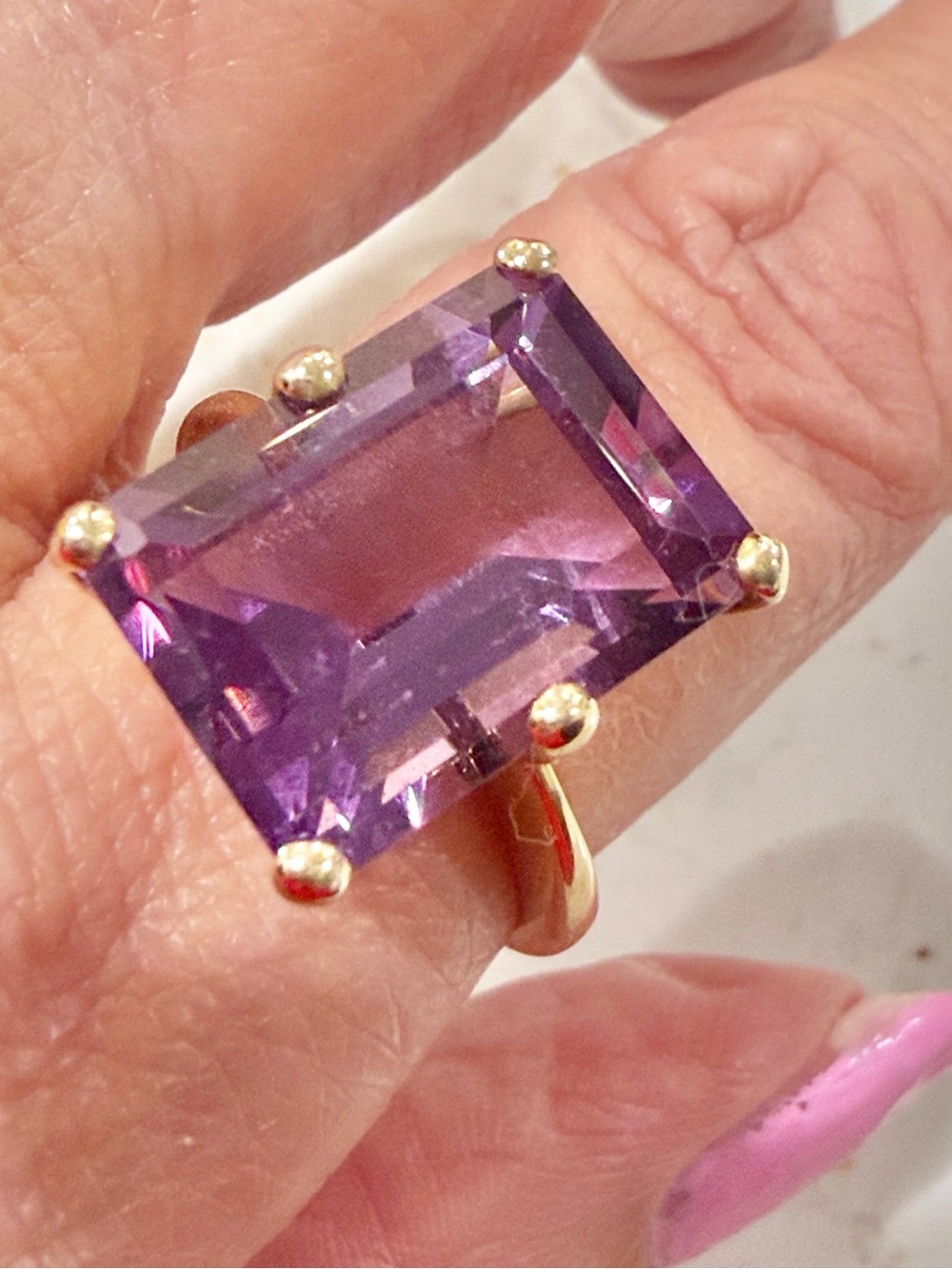 Vintage 14K Gold Plated Emerald Cut Purple Statement Ring – Size 9